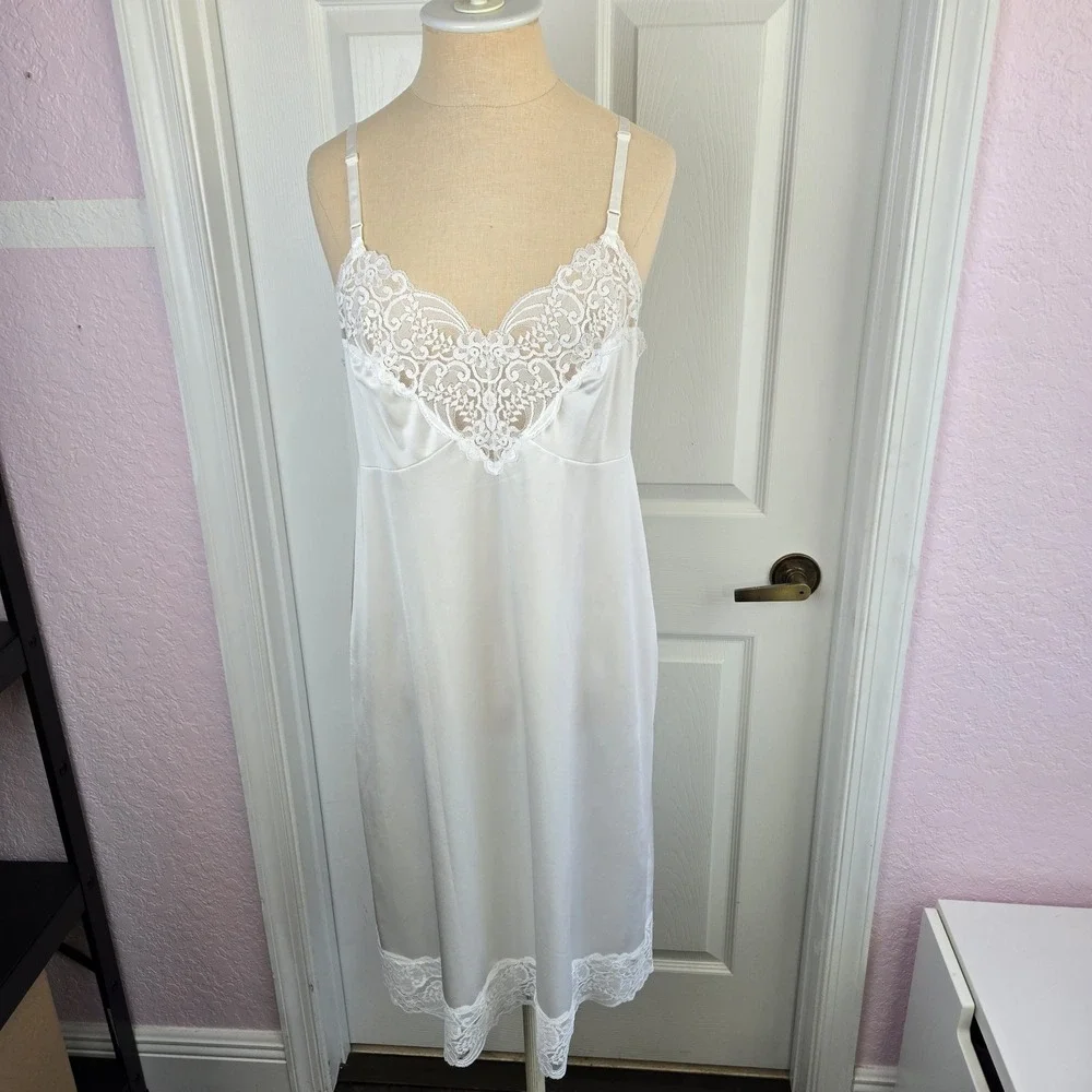 Vintage‎ Applause JCPENNEY Full Slip Size 36 White Nylon Lace Lingerie